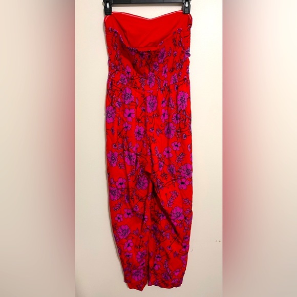 B.O.G Red & Purple Floral Print Strapless Jumpsuit | Size Large - Picture 3 of 8